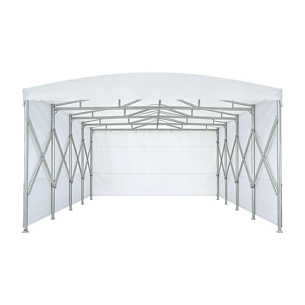 TREKKA Retractable Outdoor Canopy Rain and Sun Shelter Galvanised Steel Frame PVC Fabric 3-Side Panels - White