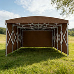 TREKKA Retractable Outdoor Canopy Rain and Sun Shelter Galvanised Steel Frame PVC Fabric 3-Side Panels - Coffee