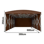TREKKA Retractable Outdoor Canopy Rain and Sun Shelter Galvanised Steel Frame PVC Fabric 3-Side Panels - Coffee