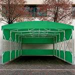 TREKKA Retractable Outdoor Canopy Rain and Sun Shelter Galvanised Steel Frame PVC Fabric 3-Side Panels Split Door - Green
