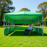 TREKKA Retractable Outdoor Canopy Rain and Sun Shelter Galvanised Steel Frame PVC Fabric 3-Side Panels Split Door - Green