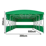 TREKKA Retractable Outdoor Canopy Rain and Sun Shelter Galvanised Steel Frame PVC Fabric 3-Side Panels Split Door - Green