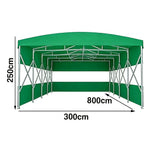 TREKKA Retractable Outdoor Canopy Rain and Sun Shelter Galvanised Steel Frame PVC Fabric 3-Side Panels Split Door - Green