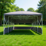 TREKKA Retractable Outdoor Canopy Rain and Sun Shelter Galvanised Steel Frame PVC Fabric 3-Side Panels Split Door - Grey