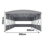 TREKKA Retractable Outdoor Canopy Rain and Sun Shelter Galvanised Steel Frame PVC Fabric 3-Side Panels Split Door - Grey