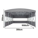 TREKKA Retractable Outdoor Canopy Rain and Sun Shelter Galvanised Steel Frame PVC Fabric 3-Side Panels Split Door - Grey
