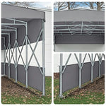 TREKKA Retractable Outdoor Canopy Rain and Sun Shelter Galvanised Steel Frame PVC Fabric 3-Side Panels Split Door - Grey