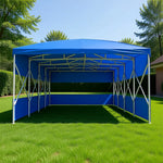 TREKKA Retractable Outdoor Canopy Rain and Sun Shelter Galvanised Steel Frame PVC Fabric 3-Side Panels Split Door - Blue