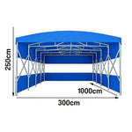 TREKKA Retractable Outdoor Canopy Rain and Sun Shelter Galvanised Steel Frame PVC Fabric 3-Side Panels Split Door - Blue