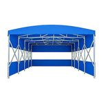 TREKKA Retractable Outdoor Canopy Rain and Sun Shelter Galvanised Steel Frame PVC Fabric 3-Side Panels Split Door - Blue