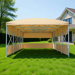 TREKKA Retractable Outdoor Canopy Rain and Sun Shelter Galvanised Steel Frame PVC Fabric 3-Side Panels Split Door - Khaki