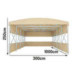 TREKKA Retractable Outdoor Canopy Rain and Sun Shelter Galvanised Steel Frame PVC Fabric 3-Side Panels Split Door - Khaki