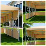 TREKKA Retractable Outdoor Canopy Rain and Sun Shelter Galvanised Steel Frame PVC Fabric 3-Side Panels Split Door - Khaki