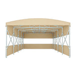 TREKKA Retractable Outdoor Canopy Rain and Sun Shelter Galvanised Steel Frame PVC Fabric 3-Side Panels Split Door - Khaki