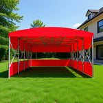 TREKKA Retractable Outdoor Canopy Rain and Sun Shelter Galvanised Steel Frame PVC Fabric 3-Side Panels Split Door - Red