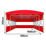 TREKKA Retractable Outdoor Canopy Rain and Sun Shelter Galvanised Steel Frame PVC Fabric 3-Side Panels Split Door - Red