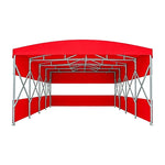 TREKKA Retractable Outdoor Canopy Rain and Sun Shelter Galvanised Steel Frame PVC Fabric 3-Side Panels Split Door - Red