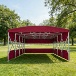 TREKKA Retractable Outdoor Canopy Rain and Sun Shelter Galvanised Steel Frame PVC Fabric 3-Side Panels Split Door - Wine Red