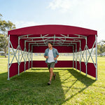 TREKKA Retractable Outdoor Canopy Rain and Sun Shelter Galvanised Steel Frame PVC Fabric 3-Side Panels Split Door - Wine Red