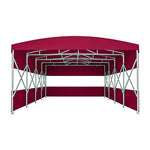 TREKKA Retractable Outdoor Canopy Rain and Sun Shelter Galvanised Steel Frame PVC Fabric 3-Side Panels Split Door - Wine Red