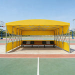 TREKKA Retractable Outdoor Canopy Rain and Sun Shelter Galvanised Steel Frame PVC Fabric 3-Side Panels Split Door - Yellow