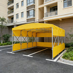TREKKA Retractable Outdoor Canopy Rain and Sun Shelter Galvanised Steel Frame PVC Fabric 3-Side Panels Split Door - Yellow