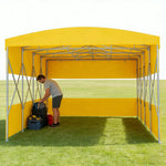 TREKKA Retractable Outdoor Canopy Rain and Sun Shelter Galvanised Steel Frame PVC Fabric 3-Side Panels Split Door - Yellow