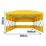 TREKKA Retractable Outdoor Canopy Rain and Sun Shelter Galvanised Steel Frame PVC Fabric 3-Side Panels Split Door - Yellow