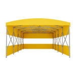 TREKKA Retractable Outdoor Canopy Rain and Sun Shelter Galvanised Steel Frame PVC Fabric 3-Side Panels Split Door - Yellow