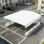 TREKKA Retractable Outdoor Canopy Rain and Sun Shelter Galvanised Steel Frame PVC Fabric 3-Side Panels Split Door - White