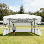 TREKKA Retractable Outdoor Canopy Rain and Sun Shelter Galvanised Steel Frame PVC Fabric 3-Side Panels Split Door - White