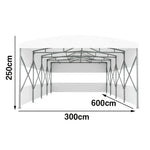 TREKKA Retractable Outdoor Canopy Rain and Sun Shelter Galvanised Steel Frame PVC Fabric 3-Side Panels Split Door - White