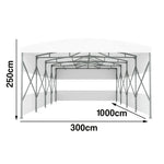 TREKKA Retractable Outdoor Canopy Rain and Sun Shelter Galvanised Steel Frame PVC Fabric 3-Side Panels Split Door - White