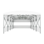 TREKKA Retractable Outdoor Canopy Rain and Sun Shelter Galvanised Steel Frame PVC Fabric 3-Side Panels Split Door - White
