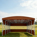 TREKKA Retractable Outdoor Canopy Rain and Sun Shelter Galvanised Steel Frame PVC Fabric 3-Side Panels Split Door - Coffee