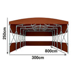 TREKKA Retractable Outdoor Canopy Rain and Sun Shelter Galvanised Steel Frame PVC Fabric 3-Side Panels Split Door - Coffee