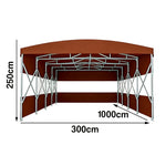 TREKKA Retractable Outdoor Canopy Rain and Sun Shelter Galvanised Steel Frame PVC Fabric 3-Side Panels Split Door - Coffee
