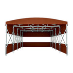 TREKKA Retractable Outdoor Canopy Rain and Sun Shelter Galvanised Steel Frame PVC Fabric 3-Side Panels Split Door - Coffee