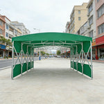 TREKKA Retractable Outdoor Canopy Rain and Sun Shelter Galvanised Steel Frame PVC Fabric Semi-Transparent Side Panels - Green