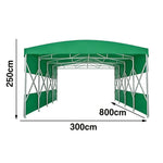 TREKKA Retractable Outdoor Canopy Rain and Sun Shelter Galvanised Steel Frame PVC Fabric Semi-Transparent Side Panels - Green