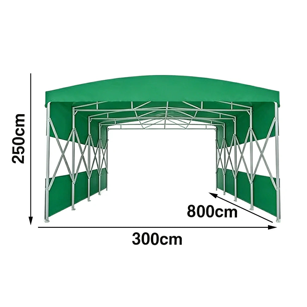 TREKKA Retractable Outdoor Canopy Rain and Sun Shelter Galvanised Steel Frame PVC Fabric Semi-Transparent Side Panels - Green