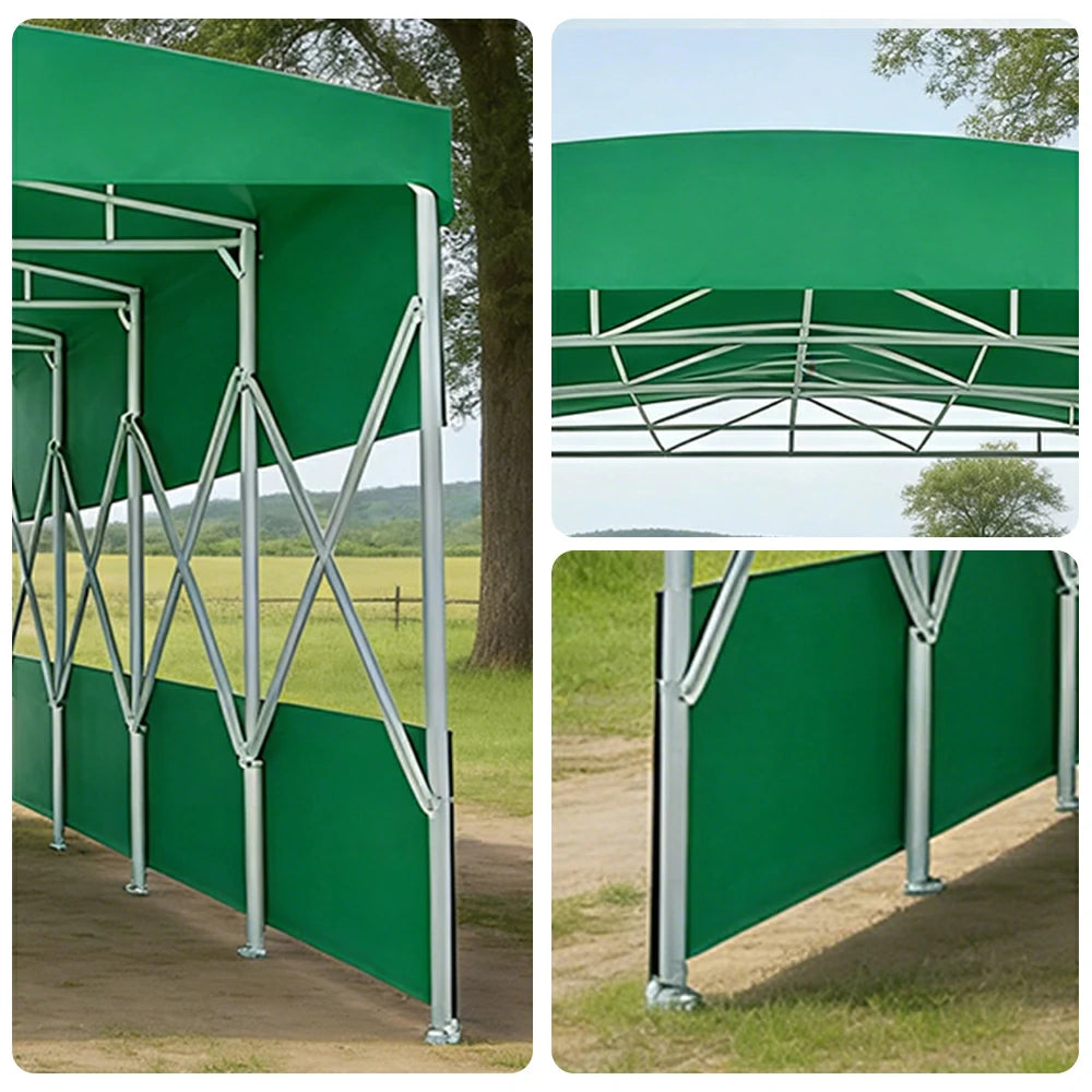 TREKKA Retractable Outdoor Canopy Rain and Sun Shelter Galvanised Steel Frame PVC Fabric Semi-Transparent Side Panels - Green
