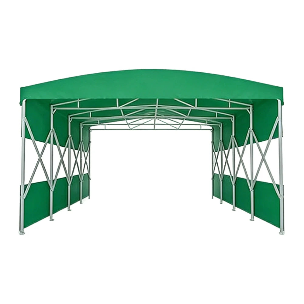 TREKKA Retractable Outdoor Canopy Rain and Sun Shelter Galvanised Steel Frame PVC Fabric Semi-Transparent Side Panels - Green