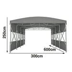 TREKKA Retractable Outdoor Canopy Rain and Sun Shelter Galvanised Steel Frame PVC Fabric Semi-Transparent Side Panels - Grey
