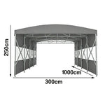 TREKKA Retractable Outdoor Canopy Rain and Sun Shelter Galvanised Steel Frame PVC Fabric Semi-Transparent Side Panels - Grey