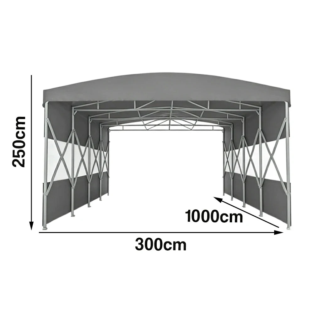 TREKKA Retractable Outdoor Canopy Rain and Sun Shelter Galvanised Steel Frame PVC Fabric Semi-Transparent Side Panels - Grey