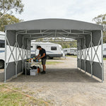 TREKKA Retractable Outdoor Canopy Rain and Sun Shelter Galvanised Steel Frame PVC Fabric Semi-Transparent Side Panels - Grey