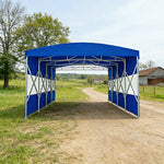 TREKKA Retractable Outdoor Canopy Rain and Sun Shelter Galvanised Steel Frame PVC Fabric Semi-Transparent Side Panels - Blue