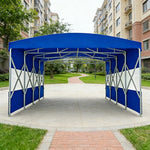 TREKKA Retractable Outdoor Canopy Rain and Sun Shelter Galvanised Steel Frame PVC Fabric Semi-Transparent Side Panels - Blue
