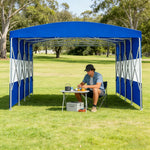 TREKKA Retractable Outdoor Canopy Rain and Sun Shelter Galvanised Steel Frame PVC Fabric Semi-Transparent Side Panels - Blue